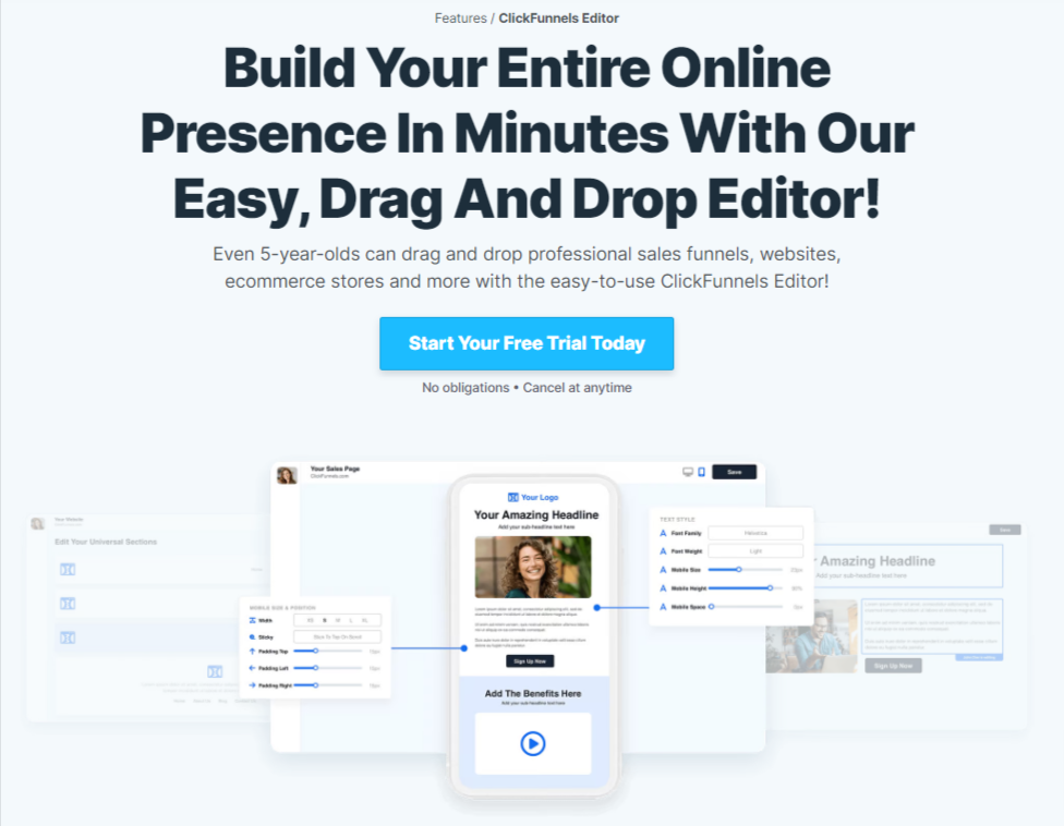 Clickfunnels Drag and drop editor